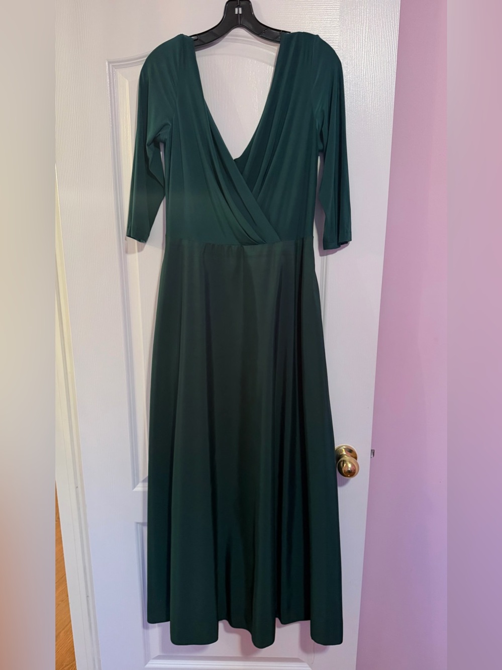 ALFRED SUNG Deep Emerald Green Wrap-Style Long Sleeve Maxi Dress